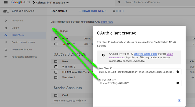 Setup of the Google Calendar API add on Appointment Hour Booking