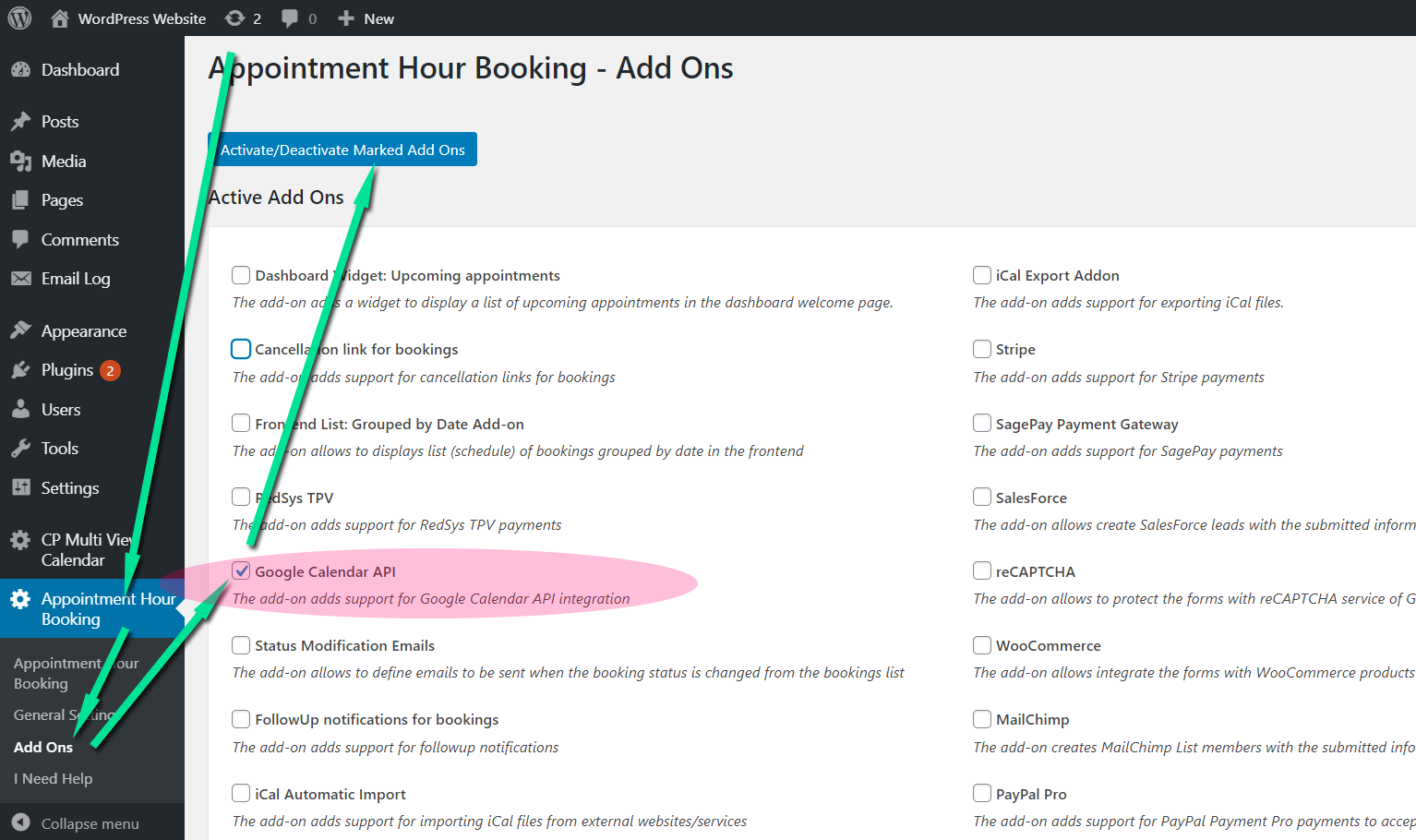 Setup of the Google Calendar API add on Appointment Hour Booking