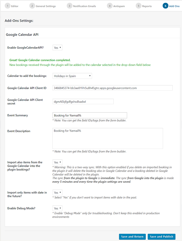 Setup of the Google Calendar API addon Appointment Hour Booking