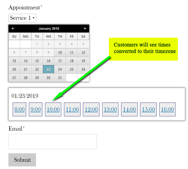 Timezone Conversion: Displaying the booking times converted to the